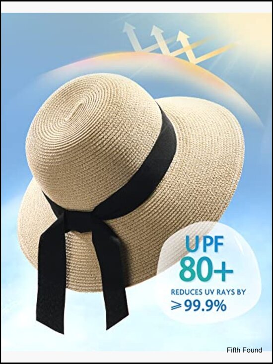 Women\'s Foldable Straw Sun Hat UPF 80+ Adjustable Brim Beach Travel